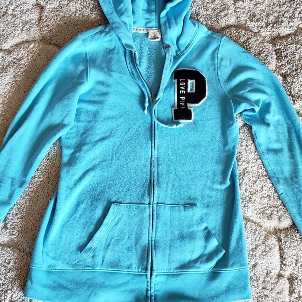 VS Pink zip-up hoodie in turquoise